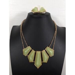 MIA Collection Green Faceted Geometric Acrylic Statement Necklace Earrings Set